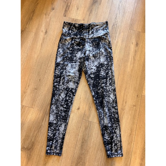 Champion Pants - Champion Duo Dry Womens Large High Rise Leggings Black Grey Abstract Acid Wash